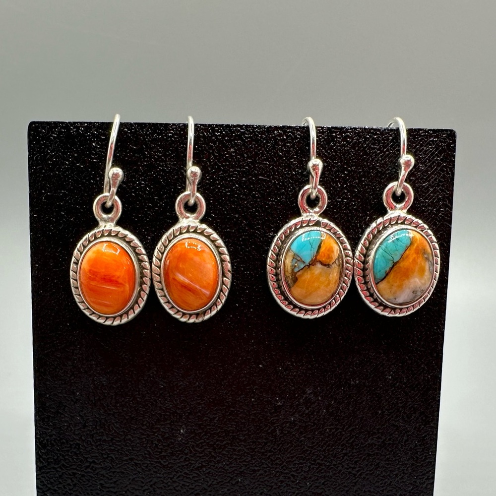 Spiny Oyster Turquoise Sterling Silver 925 Dangle Earrings Set Handmade